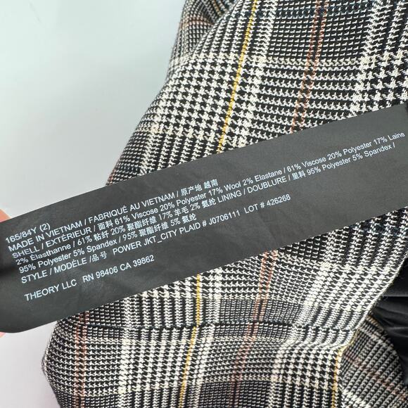 Theory The Power Blazer in City Plaid Long Line Jacket Size 2 Business - Picture 8 of 10